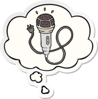 cartoon microphone and thought bubble as a printed sticker png