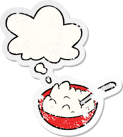 cartoon bowl of porridge and thought bubble as a distressed worn sticker png