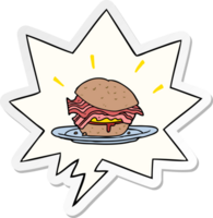cartoon amazingly tasty bacon breakfast sandwich and cheese and speech bubble sticker png
