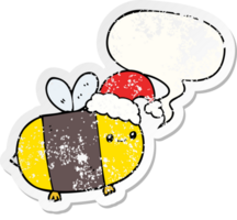 cartoon christmas bee and speech bubble distressed sticker png