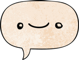 happy cartoon face and speech bubble in retro texture style png