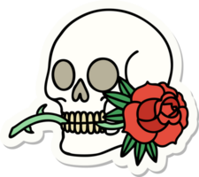 autocollant de style tatouage d'un crâne et d'une rose png