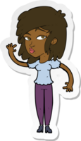 sticker of a cartoon pretty woman waving png