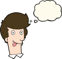 cartoon man with tongue hanging out with thought bubble png