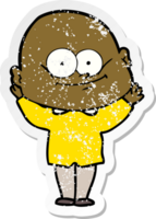 distressed sticker of a cartoon bald man staring png