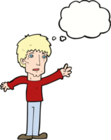 cartoon worried man reaching out with thought bubble png