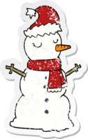 distressed sticker of a cartoon snowman png