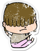 distressed sticker of a cartoon boy with untidy hair png