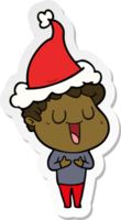 lachende sticker cartoon van een man met een kerstmuts png
