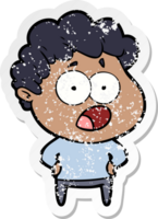 distressed sticker of a cartoon shocked man png