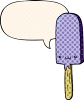 cartoon ice lolly and speech bubble in comic book style png