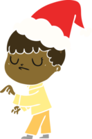 flat color illustration of a grumpy boy wearing santa hat png