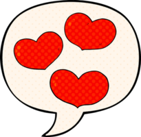 cartoon love hearts and speech bubble in comic book style png