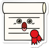 sticker of a cute cartoon certificate png