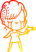 desenho de linha de gradiente quente desenho animado menina chorando apontando arma de raio png