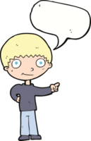 cartoon happy boy pointing with speech bubble png