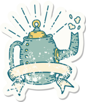 grunge sticker of tattoo style old coffee pot steaming png