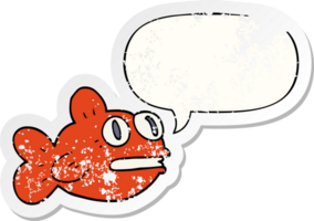 poisson de dessin animé et autocollant en détresse bulle png