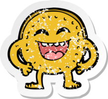 retro distressed sticker of a cartoon happy coin png