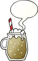 cartoon glass of root beer and straw and speech bubble in smooth gradient style png
