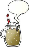 cartoon glass of root beer and straw and speech bubble in smooth gradient style png