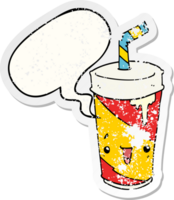 copo de refrigerante de desenho animado e adesivo angustiado de bolha de fala png