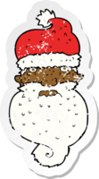 retro distressed sticker of a cartoon grim santa face png