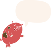 cartoon dancing pig and speech bubble in retro style png