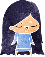 desenho retrô de linda garota de cabelos compridos kawaii png