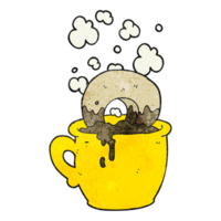 textured cartoon donut dunked in coffee png