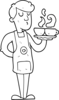 black and white cartoon barista serving coffee png