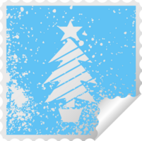 árbol de navidad con el símbolo de la etiqueta engomada de la peladura cuadrada angustiada png