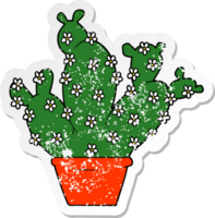 distressed sticker of a cartoon potted cactus png