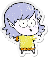 distressed sticker of a cartoon elf girl staring png