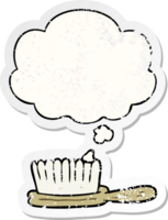 cartoon hairbrush and thought bubble as a distressed worn sticker png