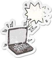 cartoon laptop computer and speech bubble distressed sticker png