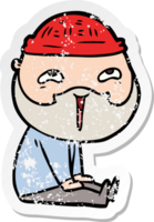 distressed sticker of a cartoon happy bearded man png