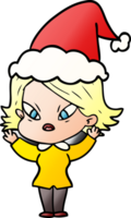 dessin animé dégradé d'une femme stressée portant un bonnet de noel png