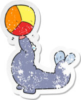 retro distressed sticker of a cartoon seal balancing ball png