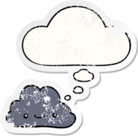 cute cartoon cloud and thought bubble as a distressed worn sticker png