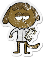 distressed sticker of a cartoon bored dog in office clothes png