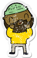 distressed sticker of a cartoon bearded man png