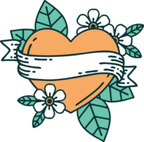 icône de style tatouage d'un coeur et d'une bannière png