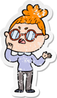 distressed sticker of a cartoon annoyed woman png