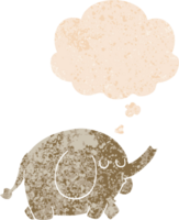 cartoon elephant and thought bubble in retro textured style png