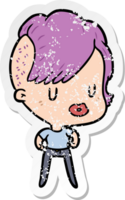 distressed sticker of a cartoon girl png