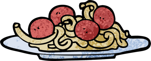 espaguetis y albóndigas de dibujos animados de ilustración con textura grunge png