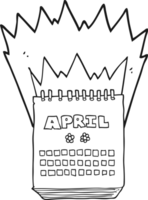 Preto e branco desenho animado calendário mostrando mês do abril png