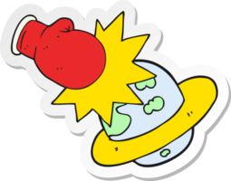 sticker of a cartoon planet taking a punch png