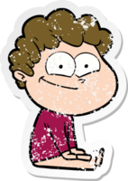 distressed sticker of a cartoon happy man png